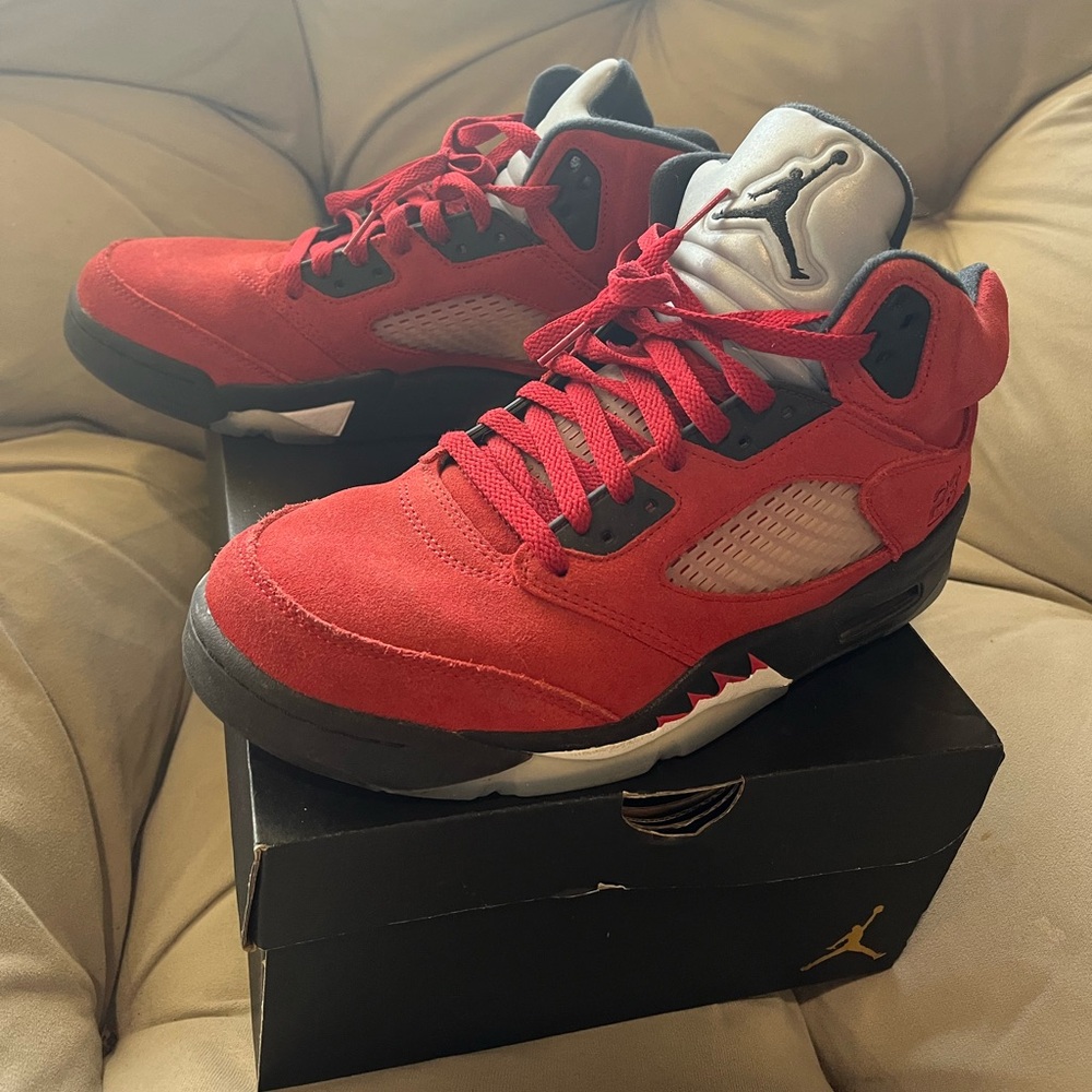 Air Jordan - red and black suede shoes